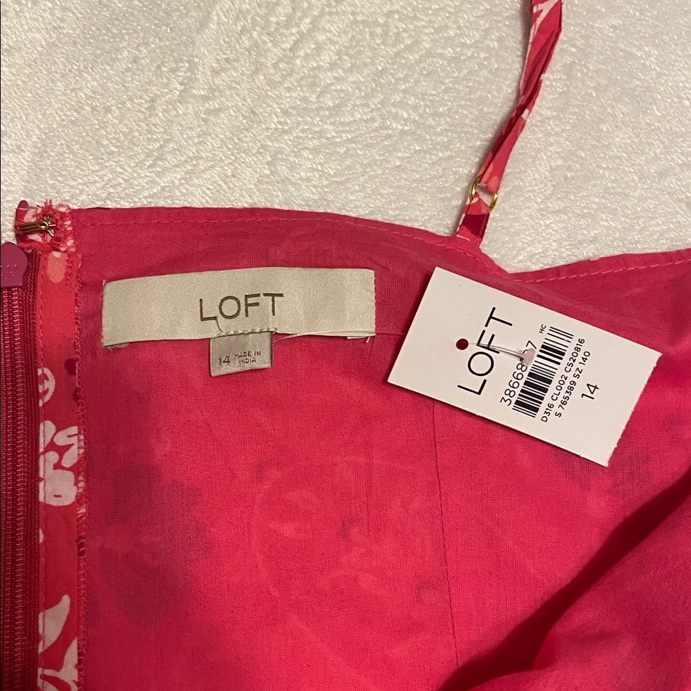 NWT LOFT Pink Paisley 100% Cotton Midi Dress w/ Pockets - Picture 5 of 10
